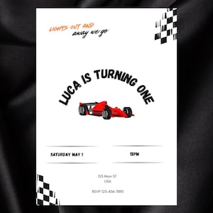Formula One Invitation- First Birthday Template