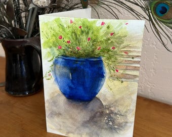 Hand Painted Greeting Card Saliva and Cobalt