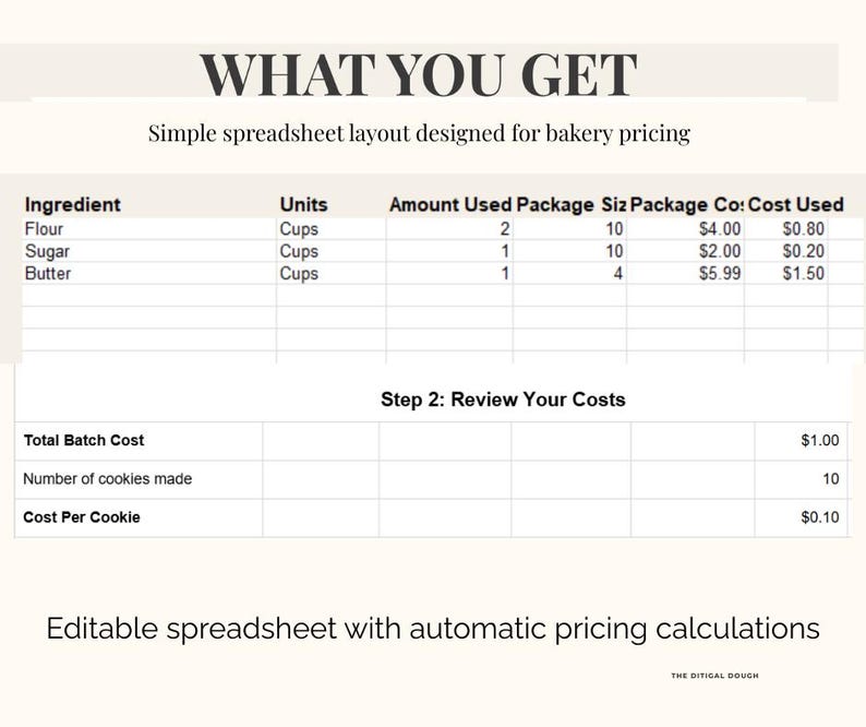 Bakery Pricing Calculator Spreadsheet | Cookie, Cake & Dessert Cost ...
