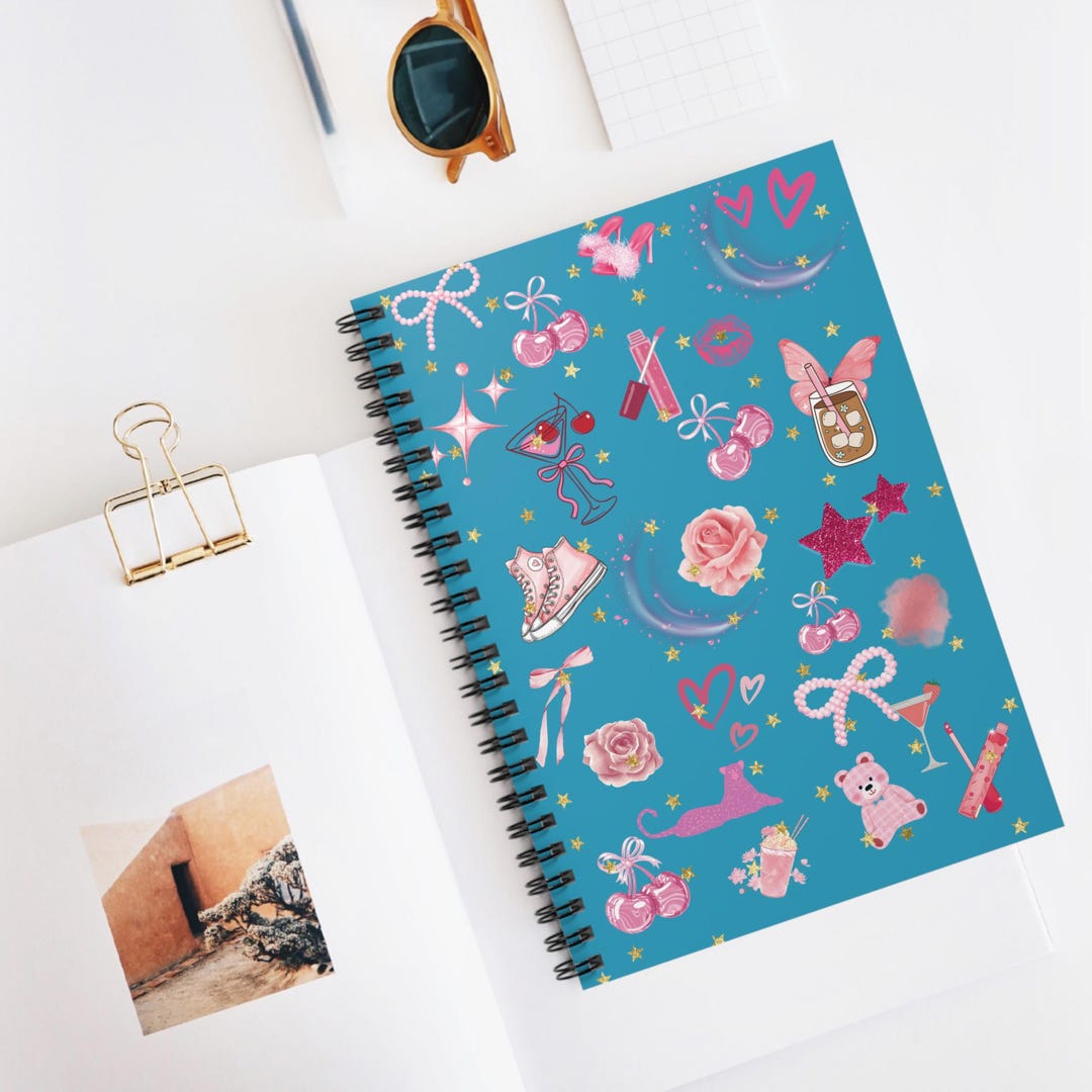 Pink Sticker Notebook Pink Sticker Collage Spiral Notebook | Ruled Journal - Etsy