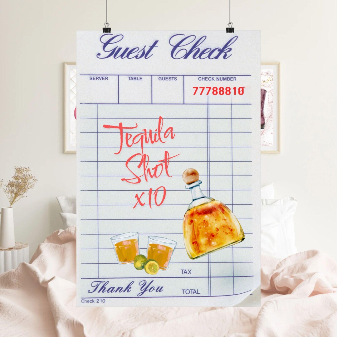 Guest Check Tequila Shot Poster Print, Retro Restaurant Wall Art - Etsy