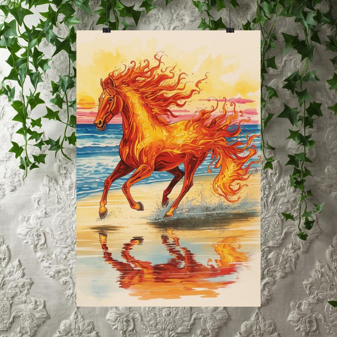 Fiery Fire Horse Poster Matte Vertical Poster | Flaming Stallion Modern ...