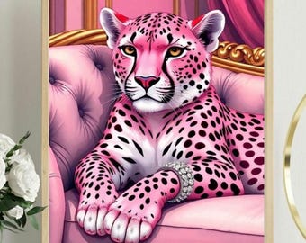 Pink Cheetah Art Print, Stylish Leopard Wall Decor, Matte Vertical Poster