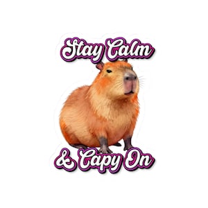 Capybara Sticker, Stay Calm & Capy On, Animal Decal, Laptop Water Bottle Graphic