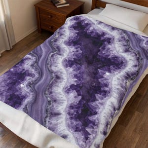 Purple Amethyst Geode Velveteen Plush Blanket | Crystal Stone Pattern