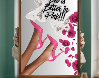 Pink Fashion Print • Pink Glam Heels Wand Dekoration (Digitaler Download)