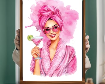 Pink Fashion Print • Pink Glam Martini Wall Decor  (Digital Download)