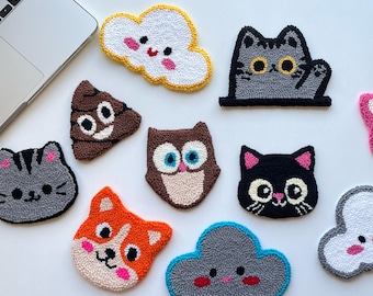 Punch Needle Coasters – Cute Cat, Cloud & Fun Designs – Y2K Mug Rugs – Handmade Gift for Friends – Bridal Shower Tea Party Decor