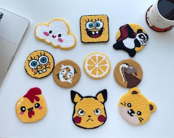 Punch Needle Coasters – Colorful Mug Rugs for Friends – Cute Panda, Cloud, Orange Designs – Y2K Aesthetic Gift – Coffee Table Decor