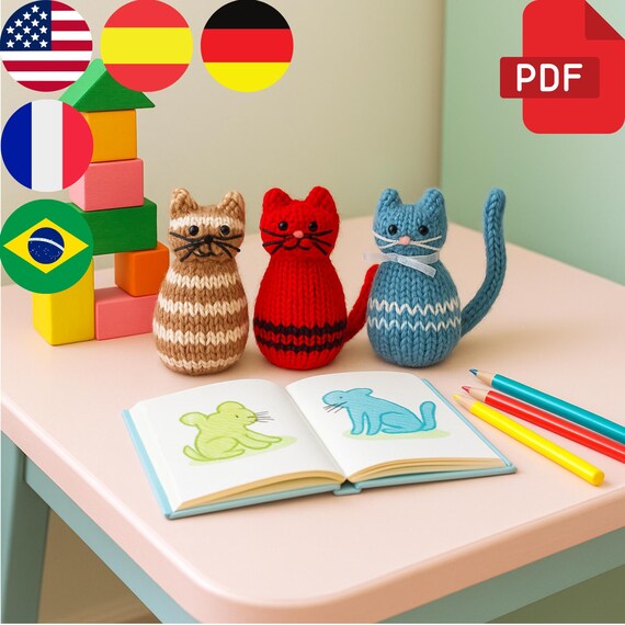 Beginner Tiny Cat Knitting Digital Pattern PDF