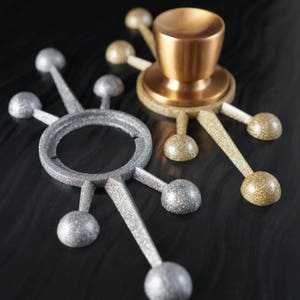 Starburst Sputnik Door Rosette Escutcheon Doorknob Backer - Metallic Flake Silver or Gold - Vintage Style Eames Atomic Mid Century 1950 60s