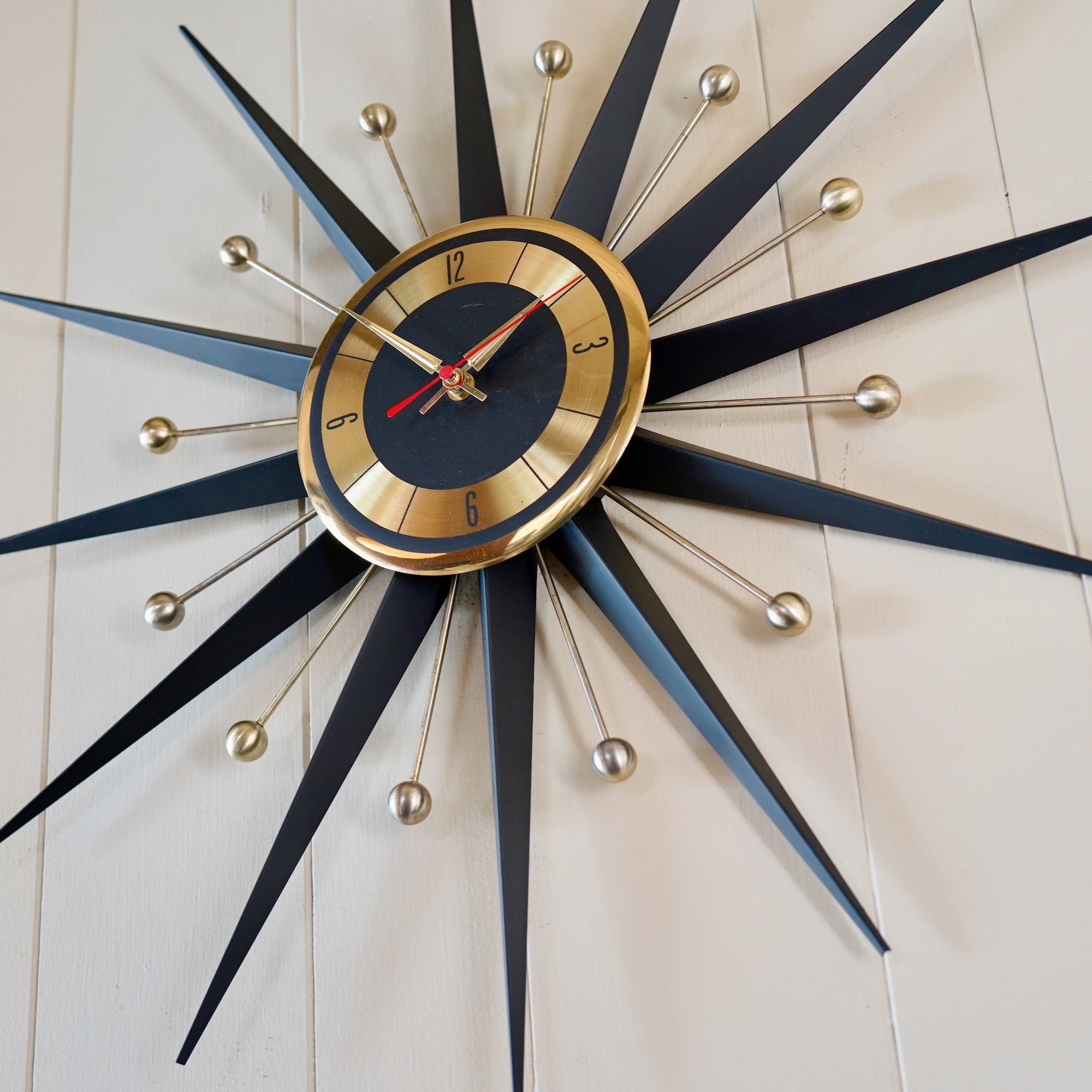 Radial Metal Sunburst Diamonds Wall Clock Luxury Silent Modern