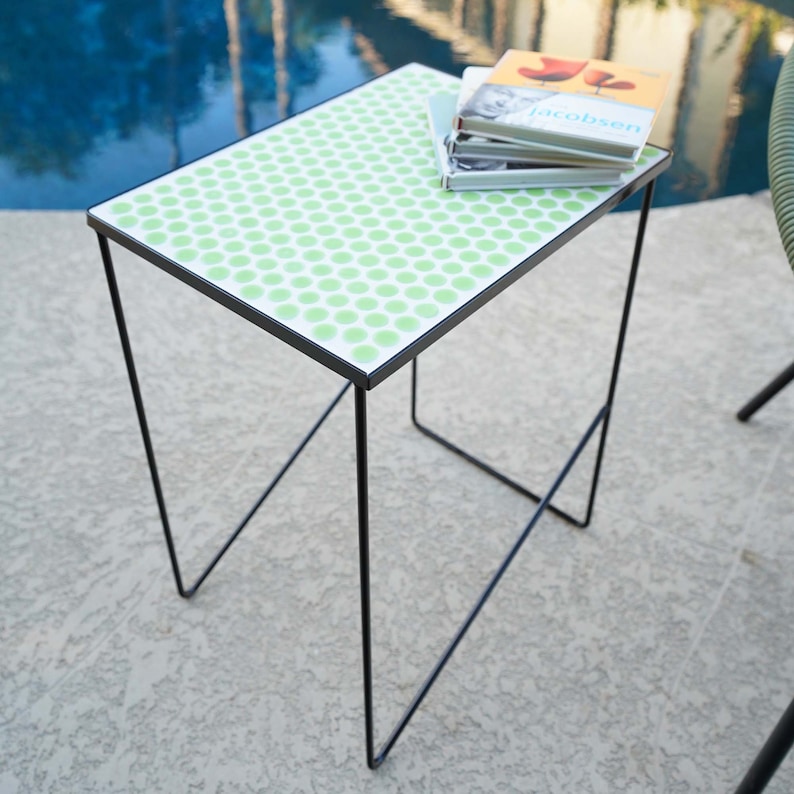 Green Weinberg Eames Atomic Era Vintage-Style FREE SHIPPING Modern Mosaic Tile Hairpin End Table Mid Century Modern