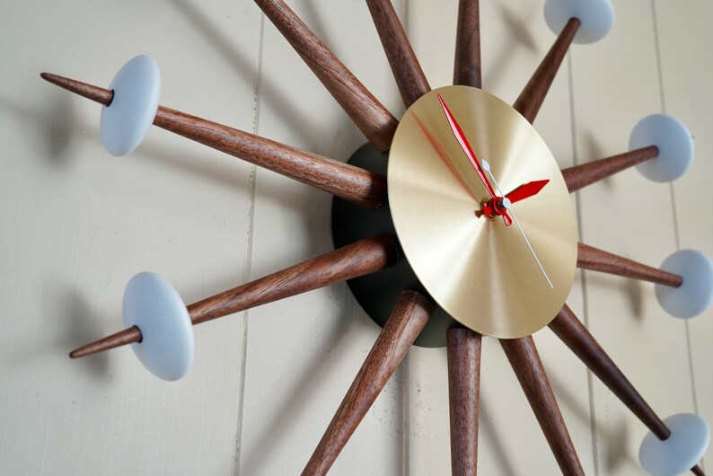 Starburst Clock Modern Large Wall Sunburst Atomic Sputnik Etsy
