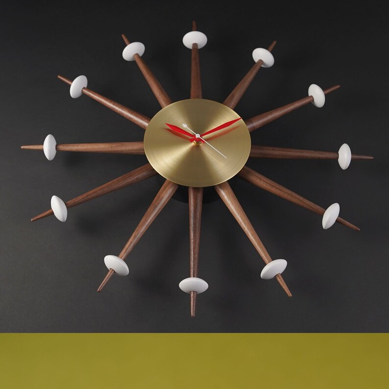 Modern Starburst Wall Clock Large Sunburst Atomic Sputnik Etsy