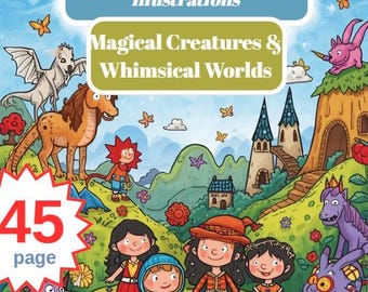 Fantasy Coloring Book for Kids – 45 Enchanting Illustrations with Dragons, Fairies, Unicorns & Dwarfs  Coloring Book, Printable