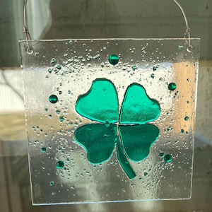 Fused Glass Sun Catcher, Four Leaf Clover, Irish Shamrock, St. Patricks Day