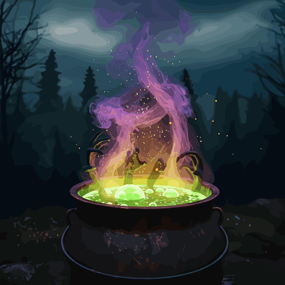 Witchy Cauldron Digital Wallpaper | Spooky Halloween Art | Enchanted ...