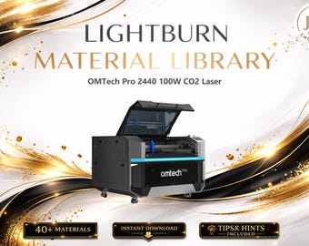 Biblioteca de Materiais Lightburn para Laser de CO2 OMTech Pro 2440 100W | Pacote de Configurações Multilíngues (Download Digital)