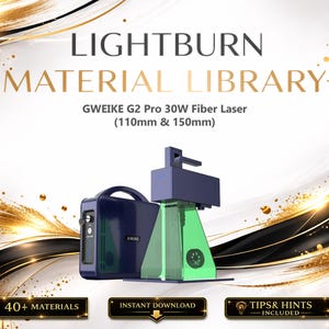 Lightburn-materiaalbibliotheek voor GWEIKE G2 Pro 30 W fiberlaser | Meertalige instellingenbundel (digitale download) afbeelding 1