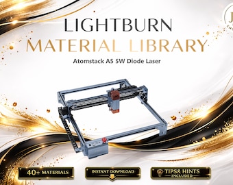 Lightburn-materiaalbibliotheek voor Atomstack A5 5W diodelaser | Meertalige instellingenbundel (digitale download)