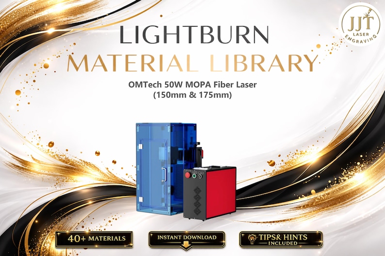Biblioteca de materiales Lightburn para láser de fibra MOPA OMTech de 50 W / Paquete de configuraciones multilingües (descarga digital) imagen 1