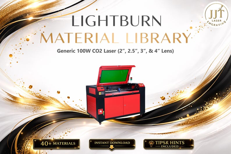 Lightburn Materialbibliotek för 100W CO2-laser | Flerspråkigt inställningspaket (digital nedladdning) bild 1
