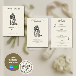 Hochzeitspapeterie zu personalisieren – Faire-part + Antwortkarten + Save the Date – Modell Canva digital