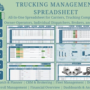 All-in-One Trucking Business Spreadsheet, Dispatch, Freight, Trucks, Drivers, Orders, Payroll, Profit Analysis (Google Sheets and Excel)