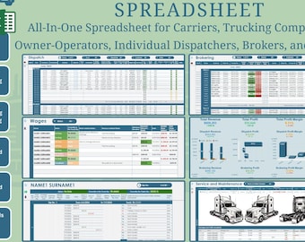 All-in-One Trucking Business Spreadsheet, Dispatch, Freight, Trucks, Drivers, Orders, Payroll, Profit Analysis (Google Sheets, Excel)
