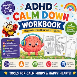 Cuaderno de ejercicios para calmarse en niños con TDAH de 5 a 10 años: Kit de herramientas para la regulación emocional (Descarga digital)