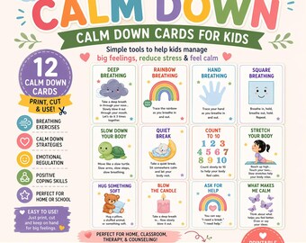 Calm Down Cards for Kids | Emotional Regulation, Coping Skills (Printable PDF)