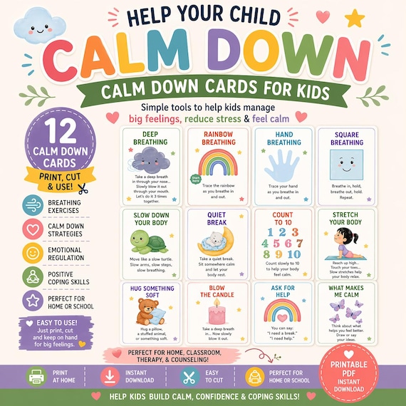 Calm Down Cards for Kids | Emotional Regulation, Coping Skills (Printable PDF)