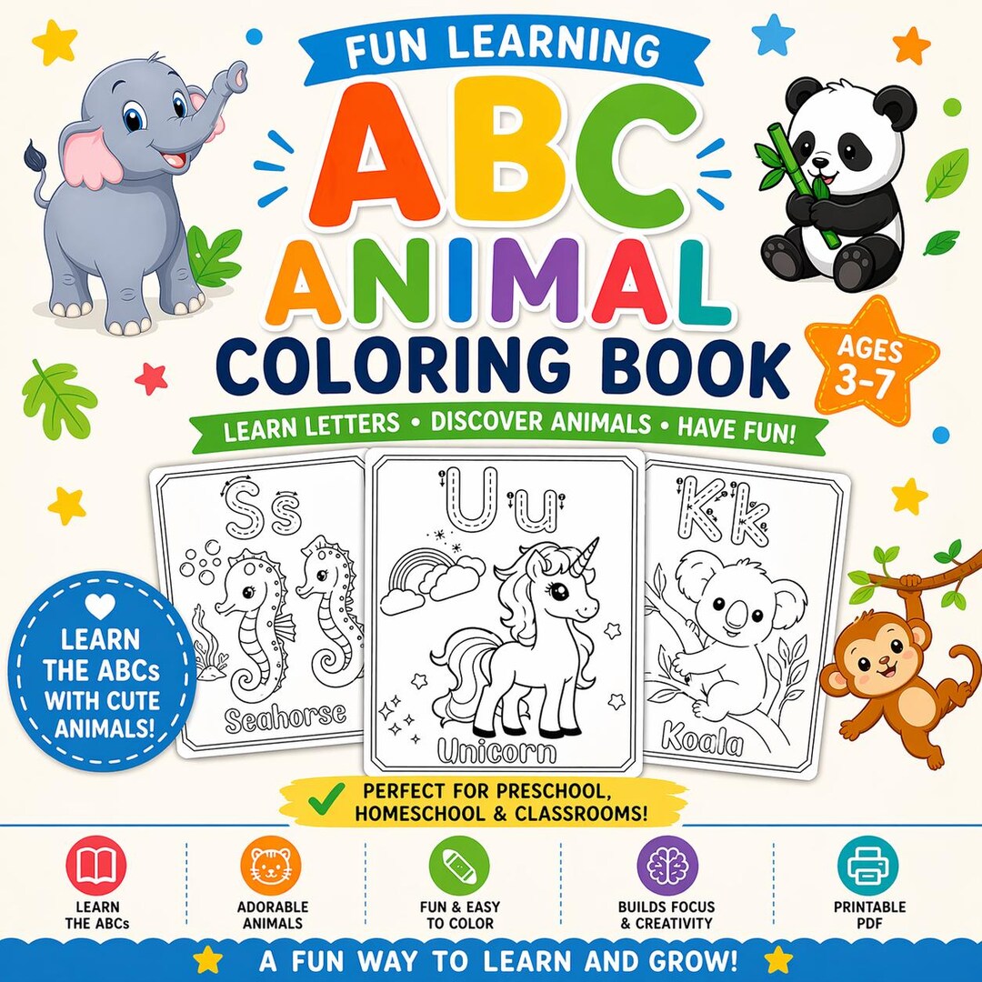 ABC Animal Coloring Book for Kids Learn Alphabet and Animals (printable ...