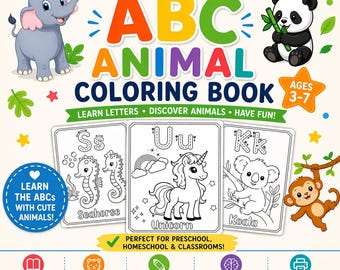 ABC Animal Coloring Book + Letter Recognition Practice