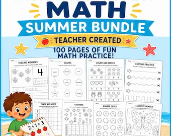 Kindergarten Summer Math Bundle | 100 Worksheets (Digital Download)