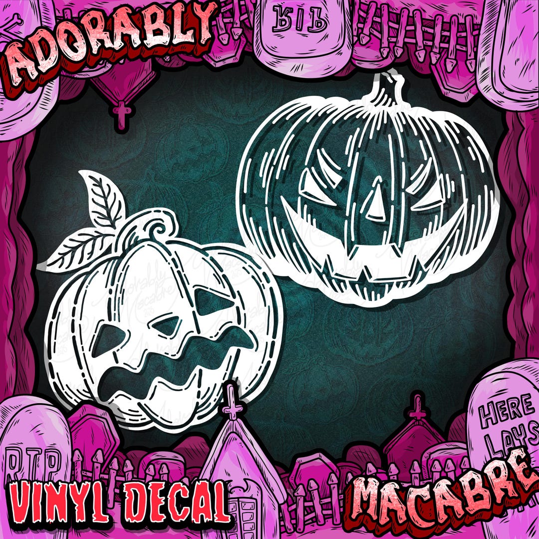 Jack O' Lantern Witchy Pumpkin Vinyl Decal: Halloween Car Laptop ...