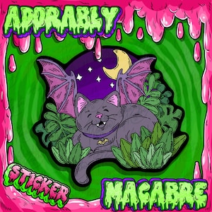 STICKER CAT BAT fantasy horror cute vinyl sticker