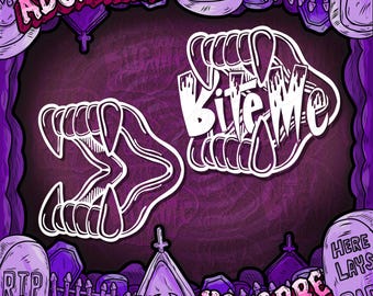 BITE Me Vampire Teeth Vinyl Decal Sticker, Macabre Car Laptop Tumbler