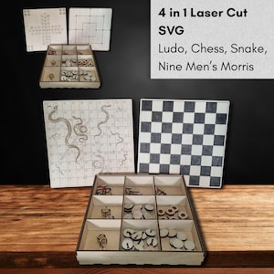 Board Game Template Laser Cut Files Storage Box Digital Download four in one svg