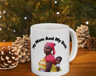 Taza de cerámica con vibrante arte africano, Madre e hijo, 325 ml y 430 ml
