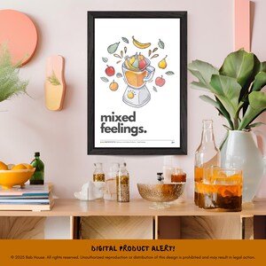 Funny Kitchen Gift – Mixed Feelings Poster – Printable Bar Cart Wall Art – Fruit Blender Print – Quirky Digital Download