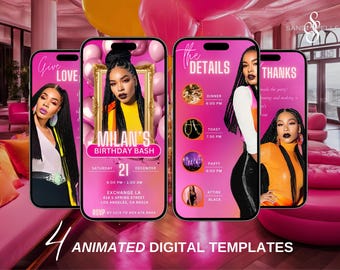 Editable 21st Birthday Invitation, Birthday Bash, Digital Download, Canva Template, Pink Invite, DIY Invite, Birthday Invitation Template