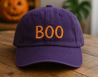 BOO Embroidered Hat Halloween Baseball Cap, Cute Ghost Hat, Spooky Season Hat, Adjustable Cotton Cap, Fall Outfit, Trick or Treat Gift