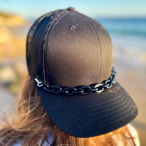 Trucker Hat Chains – Removable Hat Chain Accessory for Custom Trucker Caps, Silver & Black Chunky Chains, Edgy Hat Jewelry