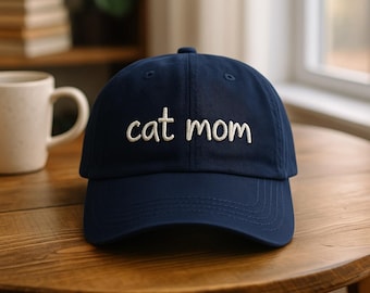 Cappello da mamma gatto ricamato: berretto da baseball regolabile in cotone