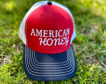 American Honey Trucker Hat: Embroidered Patriotic USA Cap