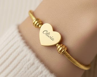 Personalized Mama Bracelet Gold Heart Engraved Bangle,Bestfriends bracelet,custom Mom Jewelry,Gift For Her Mother Daughter Gift Keepsake