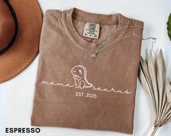 Comfort Colors® Dinosaur Mama Shirt, Mamasaurus Est 2025 Tee, New Mom Gift, Matching Family Dino Shirts, Mothers Day Shirt For Mom-
