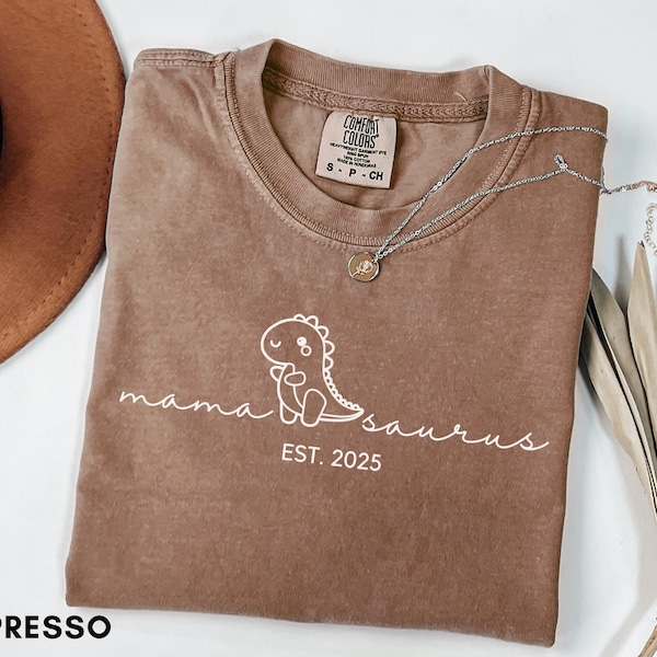 Comfort Colors® Dinosaur Mama Shirt, Mamasaurus Est 2025 Tee, New Mom Gift, Matching Family Dino Shirts, Mothers Day Shirt For Mom-